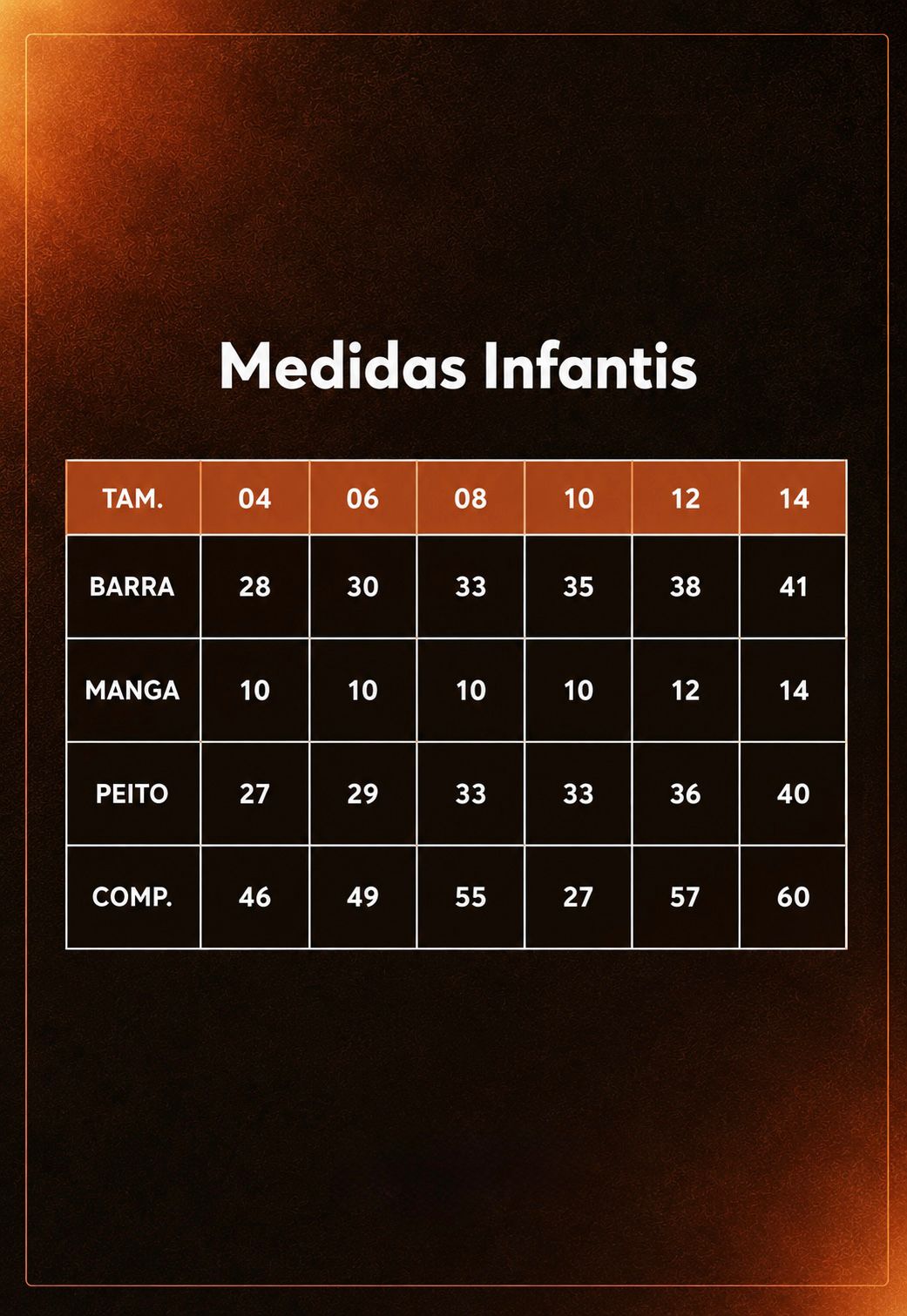 Tabela de Medidas Kids